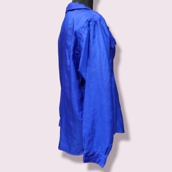 Ashleigh Morgan Royal Blue Crinkled Fabric Button-Up Women's Top, Size 10 - Picture 3 of 7